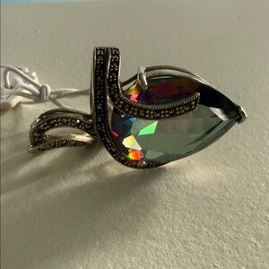 Elegant Silver and Iridescent Stone Ring 925 silver